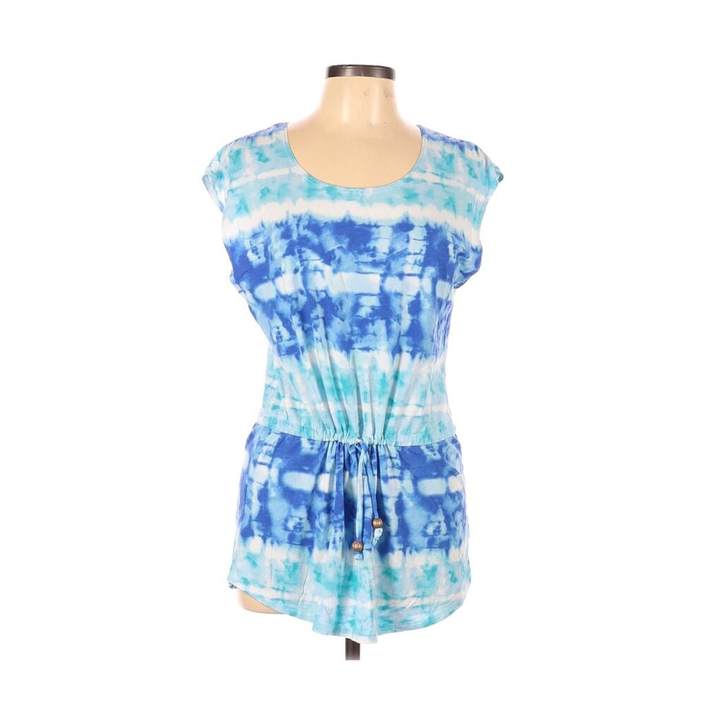 Faded Glory Womens Blue Tie-Dye Tunic Top L/G (12-14) Cotton & Rayon Blend Light